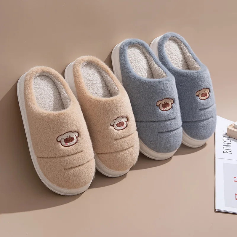 Winter Thick Sole funny cartoon dog Slippers Men Women Soft Plush Cotton Warm House Shoes Non Slip Indoor Outdoor Home Slides