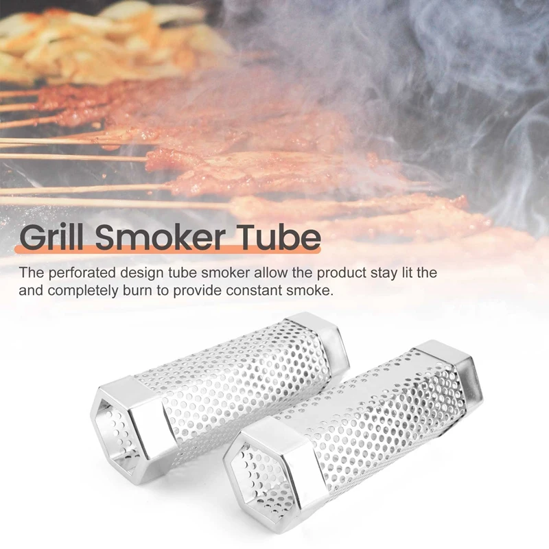 Aço inoxidável Pellet Smoker Tube, Acessório de Churrasco para Grelhadores a Carvão, Grill, 6 ", 2 Pcs