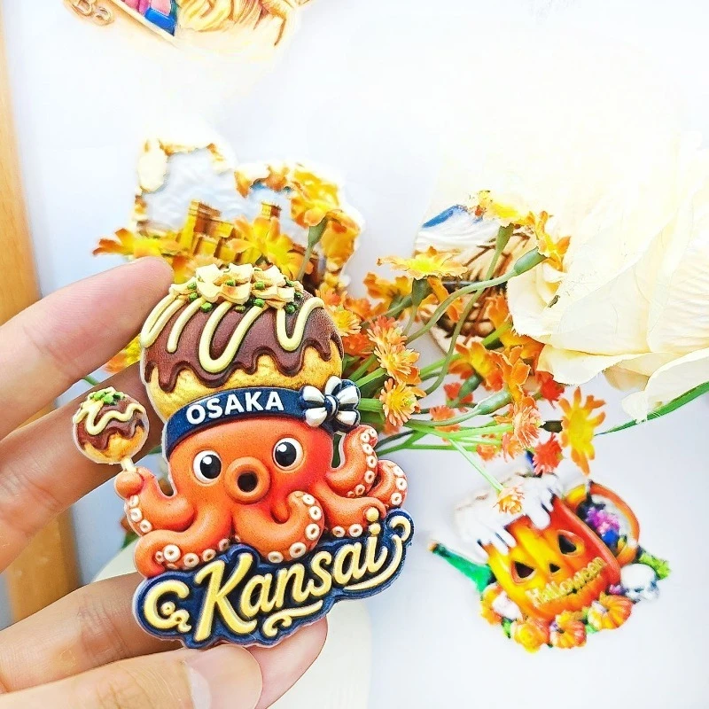 Kansai Takoyaki Cartoon Fridge Magnet - Playful 3D Japanese Food Souvenir Unique Osaka Gift for Travel & Fun Kitchen Decor view 2