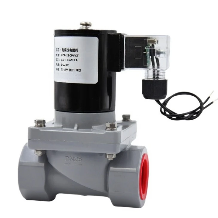 ZCF CPVC Chemical Solenoid Valve, Corrosion Resistant for Strong Acid Alkali 60% Sulfuric Acid, 4 Points AC220V