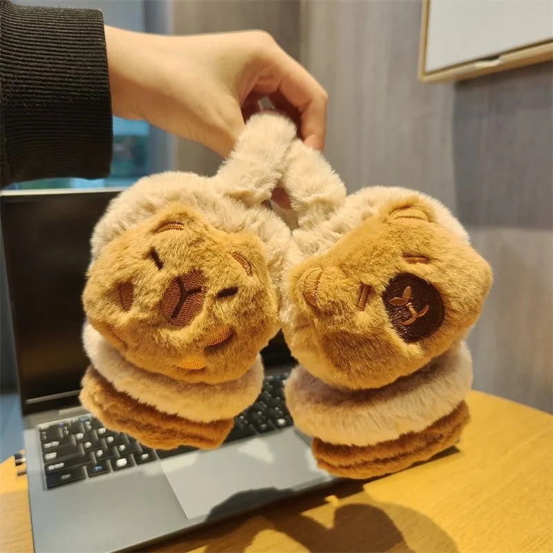 Cute Capibara Plush Earmuffs, Autumn and Winter Cartoon Warm Earmuffs for Students, Outdoor Cold-Proof Ear Protectors for Men and Women