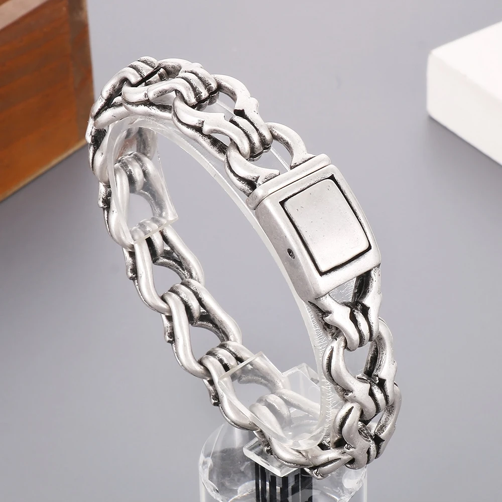 Punk Vintage Stainless Steel Braided Bracelet For Men Boys Biker Fashion Round Ground Hollowed Out Bracelets Praty Jewelry Gifts