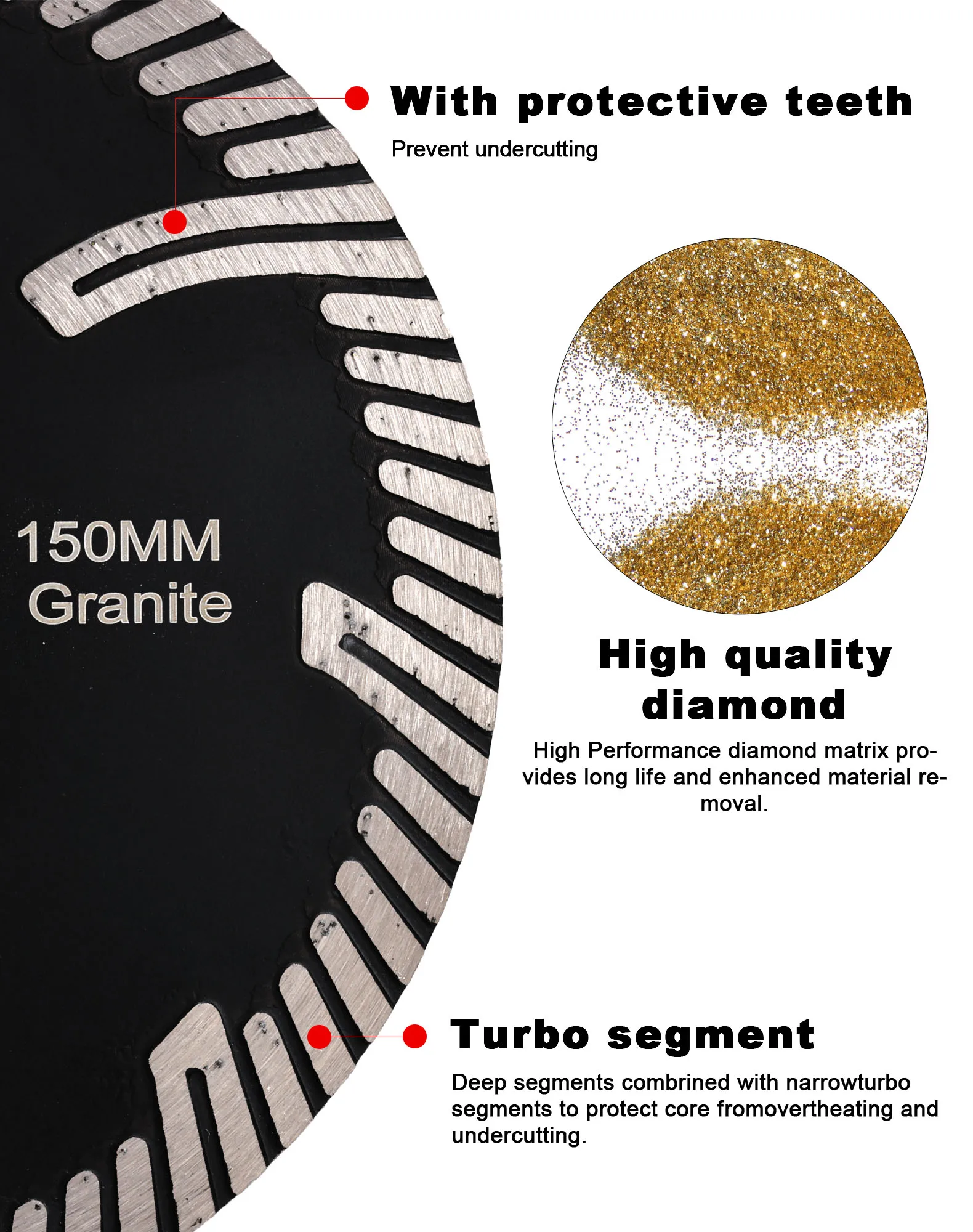 CASAVERDE DC-TCB04 Lâmina de corte de qualidade premium 150 mm 6 polegadas para granito e mármore