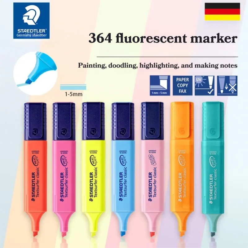 STAEDTLER 364 Highlighter Pen 1-5mm Oblique Head Marker Pen Poster Pen Fluorescent Textliner Marker Pen School Art Supplies