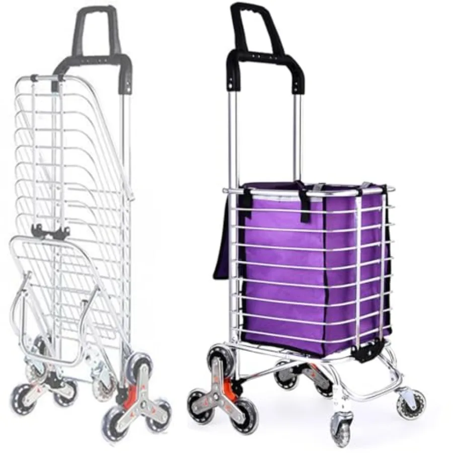

Portable Stair Climbing Shopping Cart for Groceries Hand Cart 2-in-1 Lightweight Small Utility Cart with Waterproof Liner Elast