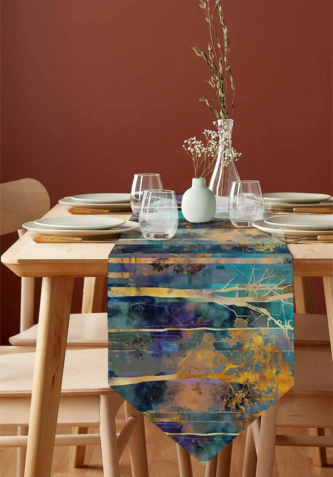 Oil Painting Abstract Tree Sunset Home Decor Table Runner Wedding Decoration Tablecloth Kitchen Table Runners