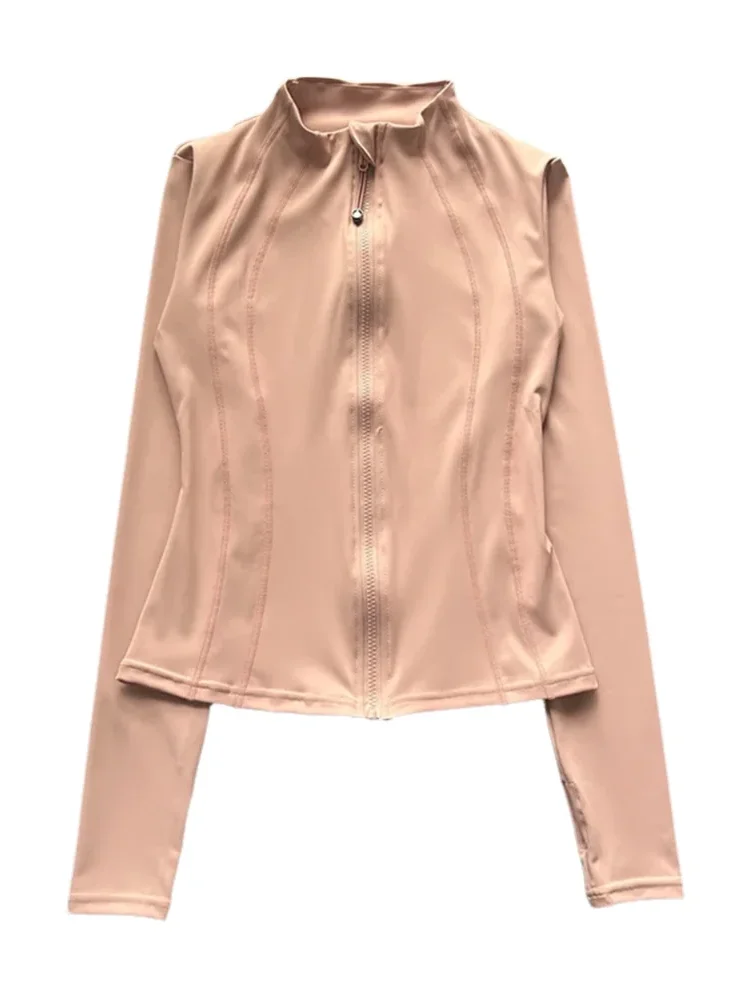 AliExpress Windproof Fitted Yoga Jacket for Women-Thickened Stand Collar Long Sleeve Cardigan for Running Gym/Fall Cycling with Quick-Dry