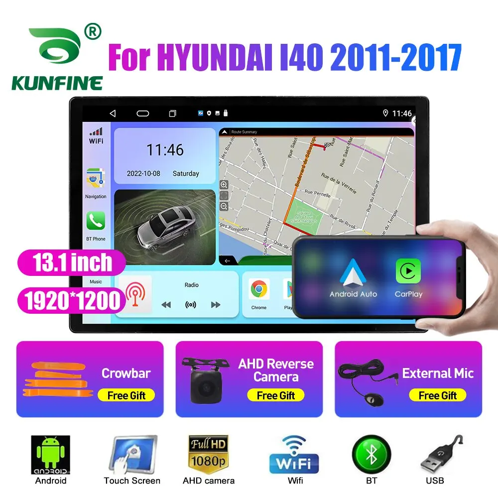 13,1-дюймовый автомобильный радиоприемник для HYUNDAI I40 2011 2012-2017, автомобильный DVD, GPS-навигация, стерео Carplay 2 Din, центральная мультимедиа, Android Auto