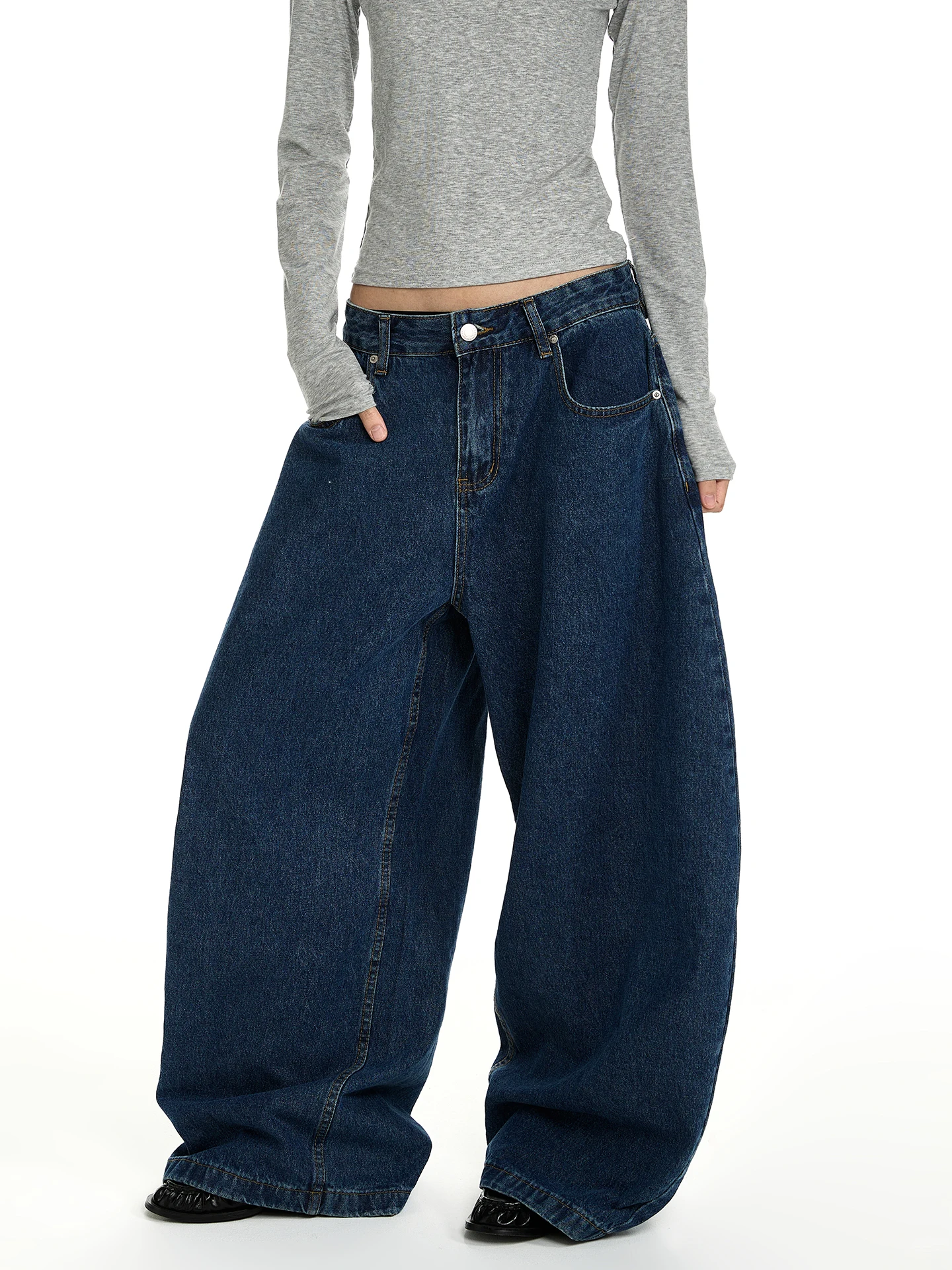 

PUEE Американские ретро широкие джинсы с ножом Свободный крой Тонкие прямые свободные универсальные брюки Повседневная одежда для подростков и ...