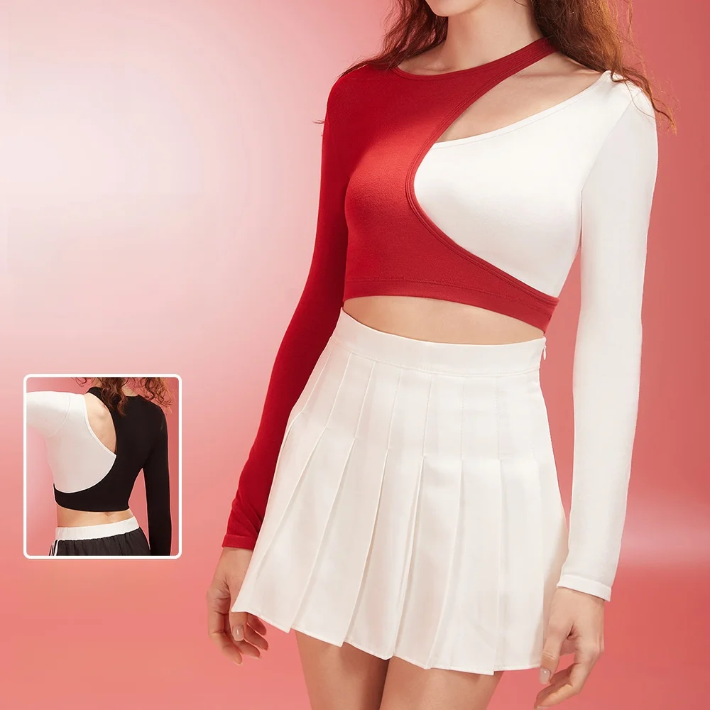 

Двухсекционная одежда для йоги с открытыми плечами в европейском и американском стиле, спортивный топ с длинными рукавами, одежда для фитнеса для женщин, бег, фитнес