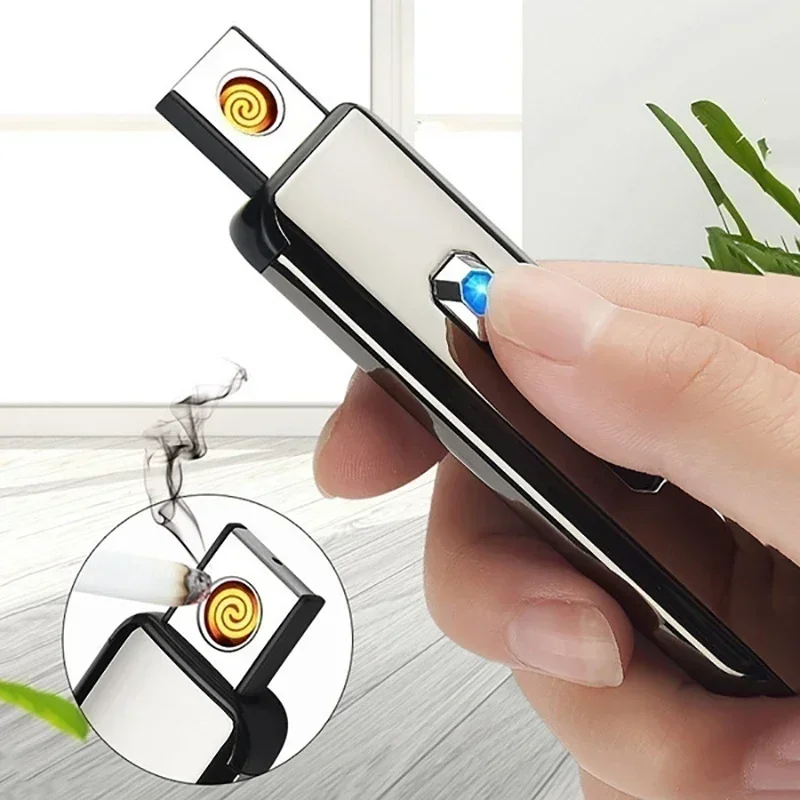 Personalized And Portable Push Button Double-sided Ignition Charging Lighter, Electronic Windproof And Silent Cigarette Lighter