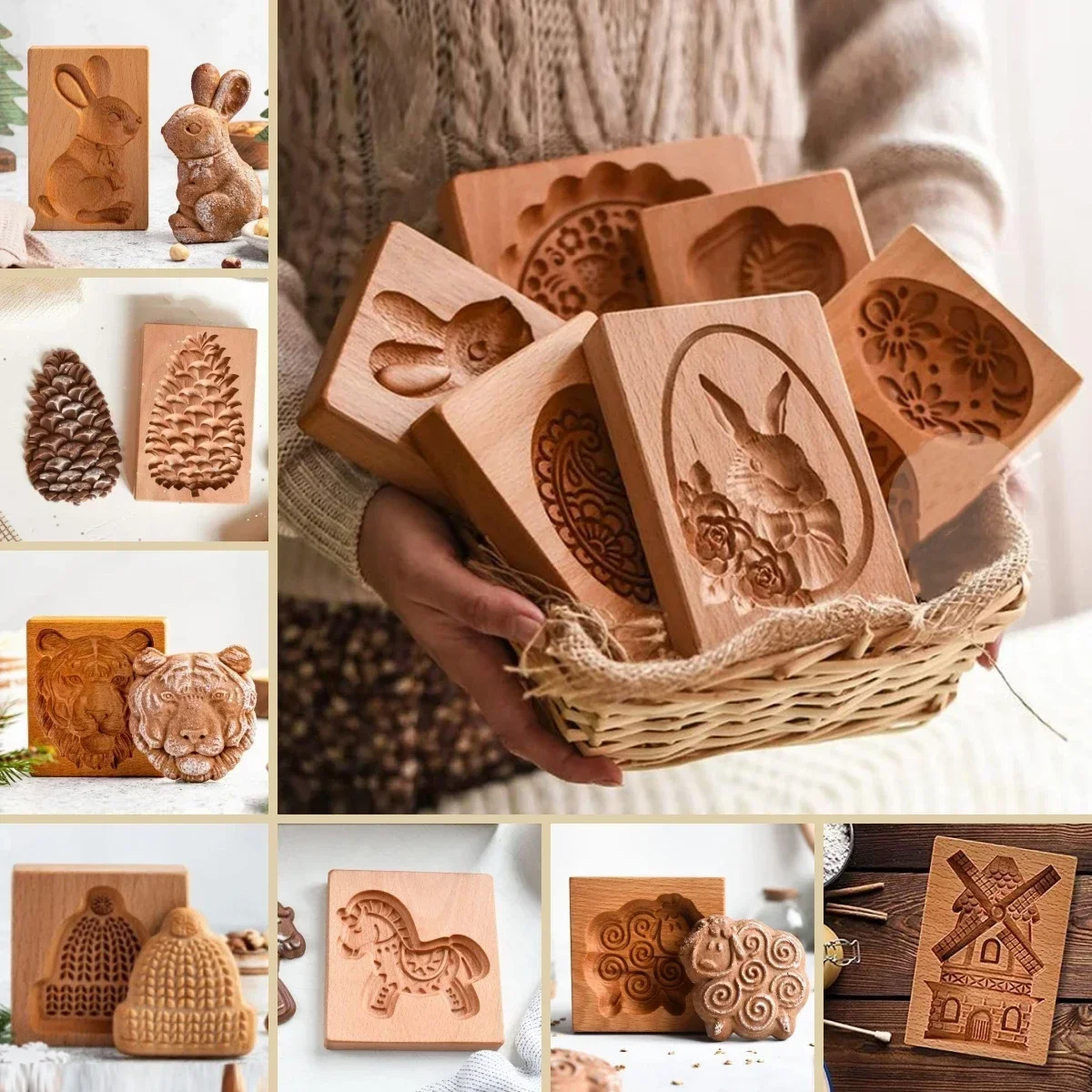 Wooden Cookie Molds Cookie Wooden Gingerbread Cookie Moulds Press 3D Cake Embossing Baking Mold Pumkin Cutter Bakery Gadgets