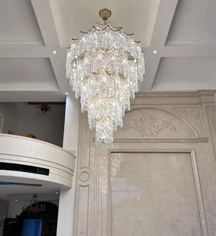 Duplex crystal chandelier hotel loft lobby American villa living room hollow luxury decorative staircase lamp