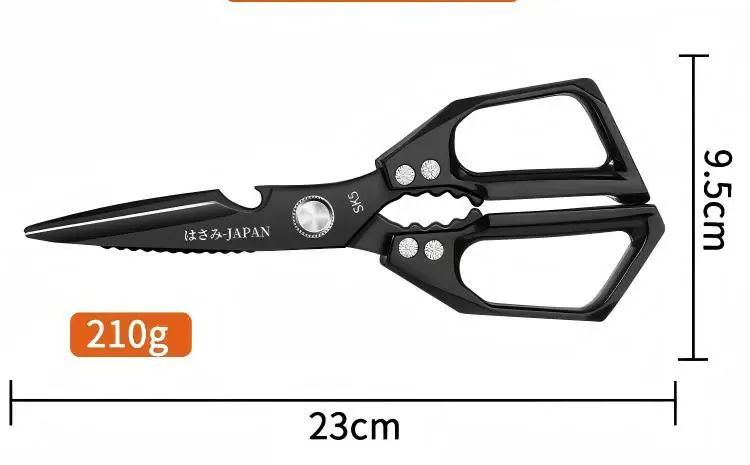 Japanische Küchenschere aus Schwarzem Titan-Edelstahl - Multifunktionale Schere für Hühnerknochen und Fischzubereitung – Detail 15