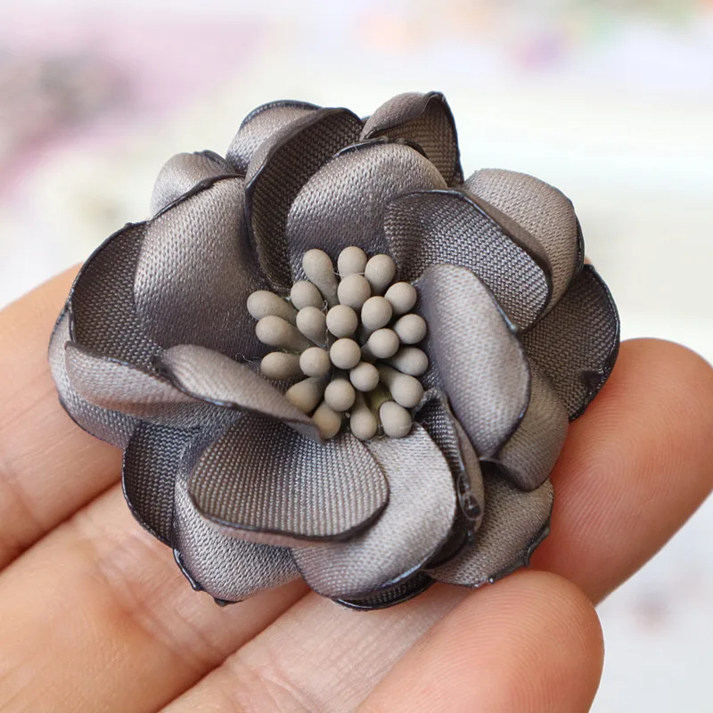 5Pcs 4.5CM Handmade Satin Fabric Artificial Flower For Wedding Party Clothing Decoration DIY Hair Accessories