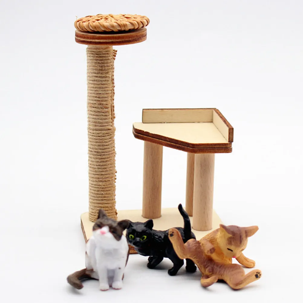

1Set Mini House Wooden Cat Tree Resin Realistic Cat Climbing Tower Miniature Wood Furniture Ornament Home Layout Prop Decoration