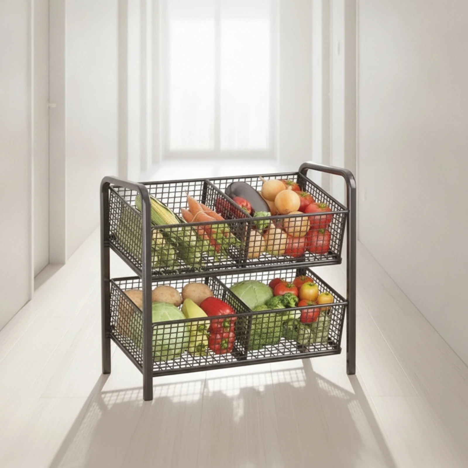 Wire Storage Basket Cart Compact Two-Tier Storage Cart Furniture Multi-Purpose Rust-Resistant for Bathroom, Kitchen view 5