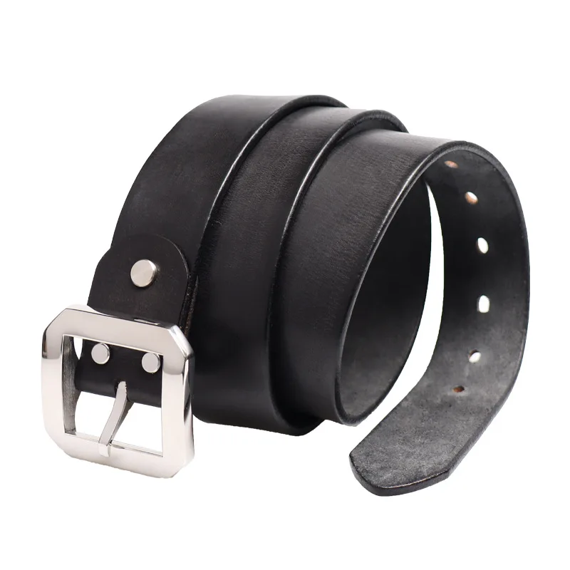 Ceinture vintage en cuir de vachette véritable pour homme, acier inoxydable massif, haute qualité, nouveau designer, environnement, 3.8cm