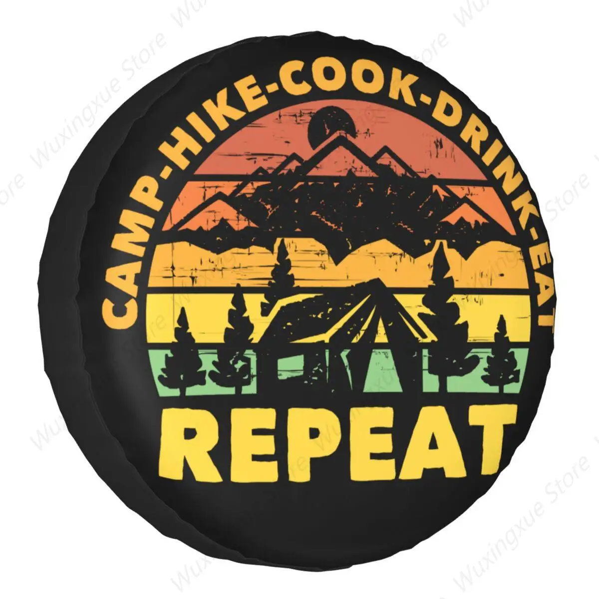 Camp Hike Drink Eat Repeat Spare Tire Cover for Suzuki Mitsubish Custom Adventure Bonfire Beer Car Wheel Covers 14