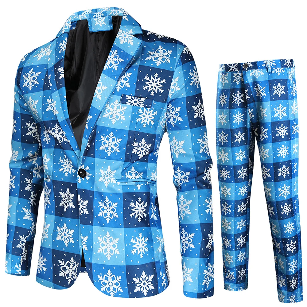 Nuevo traje de tres piezas de Navidad para hombre, vestido de Año Nuevo de estilo europeo americano, conjunto de traje estampado 3D, conjunto de celebración de fiesta