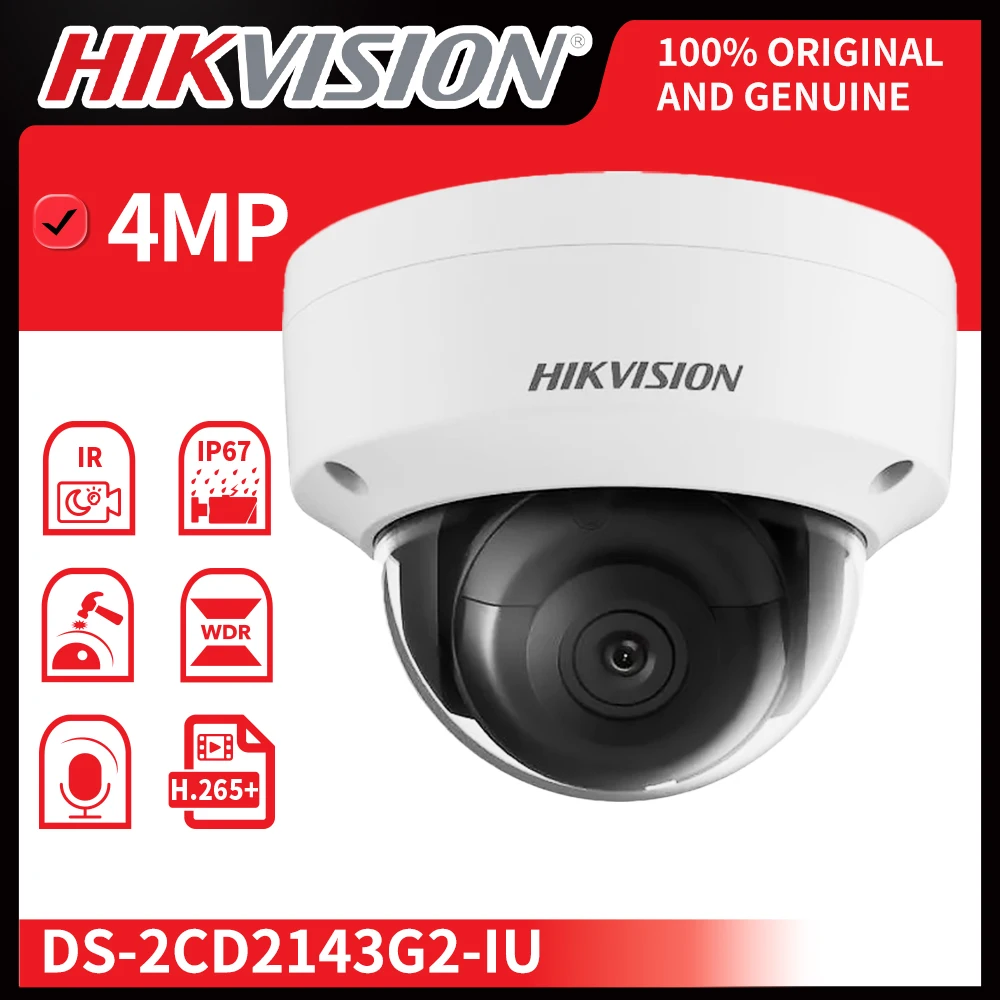 Hikvision Original 4MP IP67 Camera AcuSense Human Vehicle Detection Security CCTV Camera Built-in Mic IR30M DS-2CD2143G2-IU