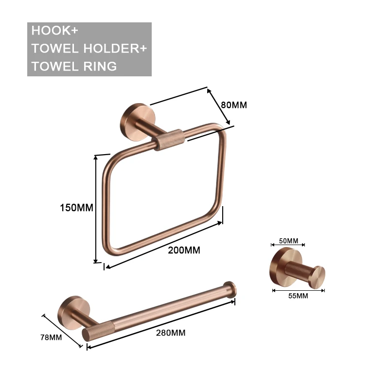 Geborsteld Rose Goud Roestvrij Staal Badkamer Hardware Set Handdoekenrek Kapstok Handdoekstang Toiletrolhouder Zeepbakje Accessoires