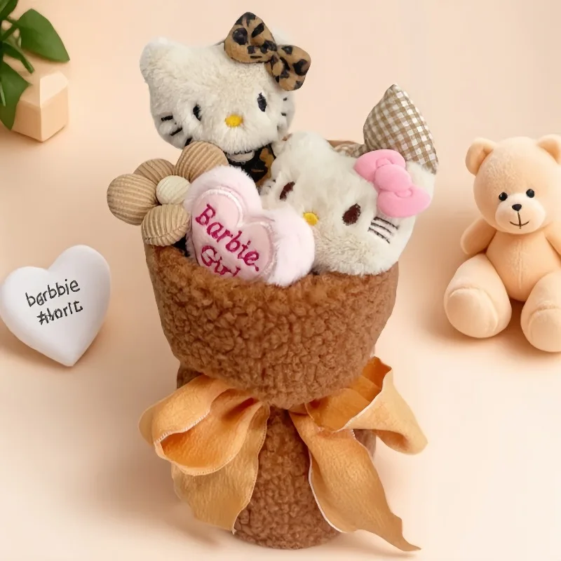 24cm/60.96in Hello Kitty Plushie Toy Flower Bouquet Anime Cute Stuff Peripherals Valentines Birthday Gift Collectible Decorative