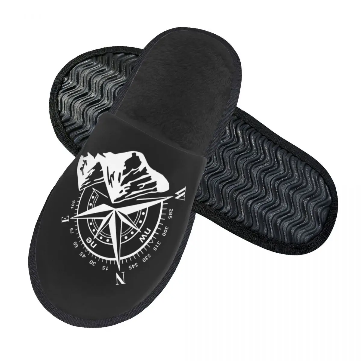 Custom Navigate Mountain Adventure Compass Soft Memory Foam House Slippers Women Cozy Warm Anti-Skid Slipper