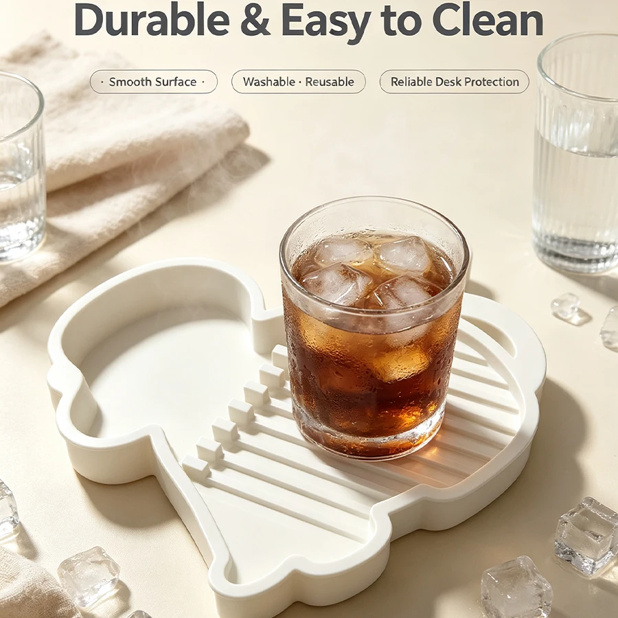 Multifunctional White Monkey-Shaped Water-Draining Coaster Tray, Condensation Water Collection Coaster, Space-Saving Desktop Organizer, Suitable for Dorms, Bedrooms, and Office Countertops