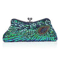 Fashion Fine peacock Sequin Dinner Evening Bags For Women Retro Trendy Champagne Blue Chain Shoulder Bag Crossbody Party Handbag