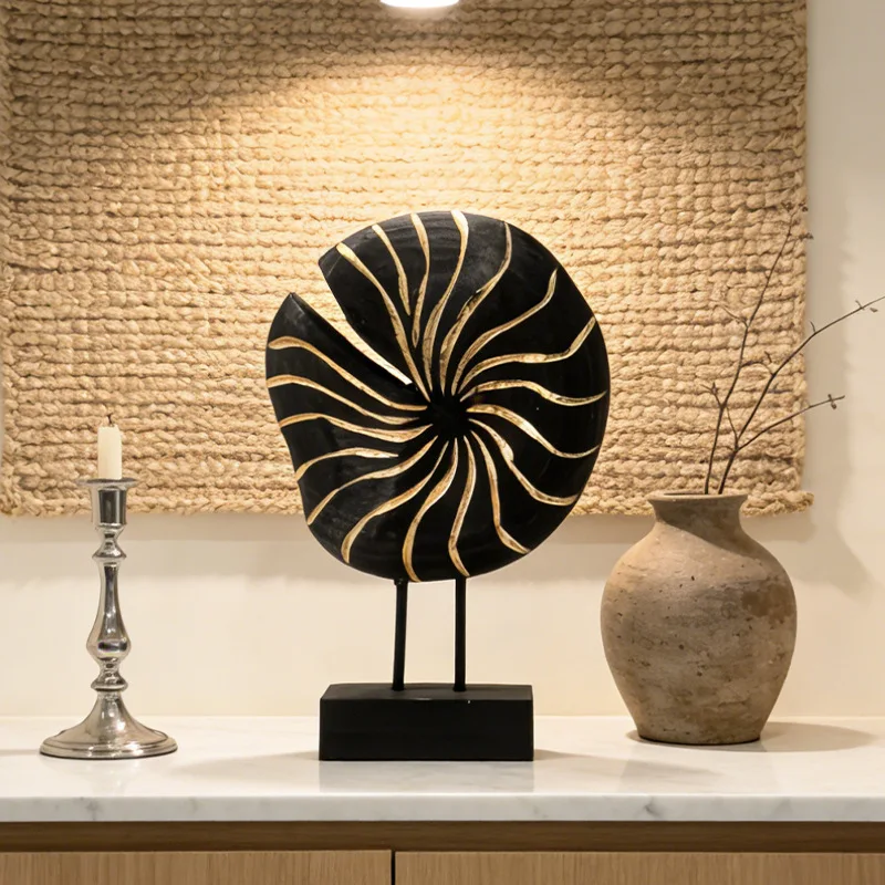 Round Sun Wheel Ornament, Wabi-Sabi Style Luxury High-End Decorative Craft for Foyer Entryway & Model Room Display