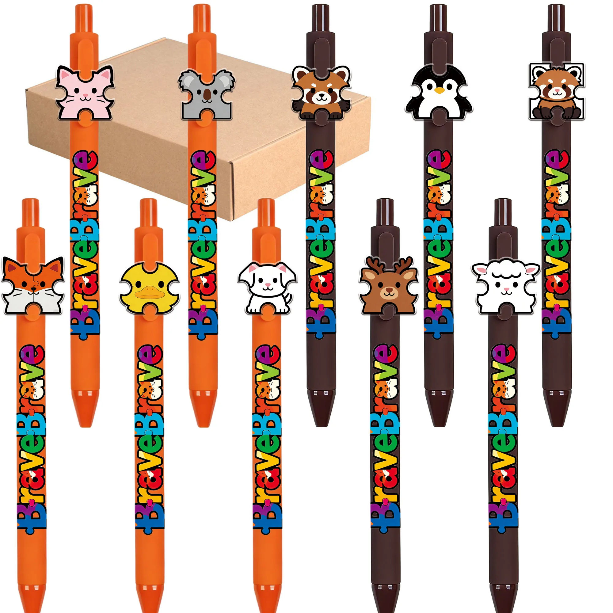 10pcs/14pcs Block Puzzle Theme Ballpoint Pen Small Animal Puzzle Series Signature Pen Student Writing