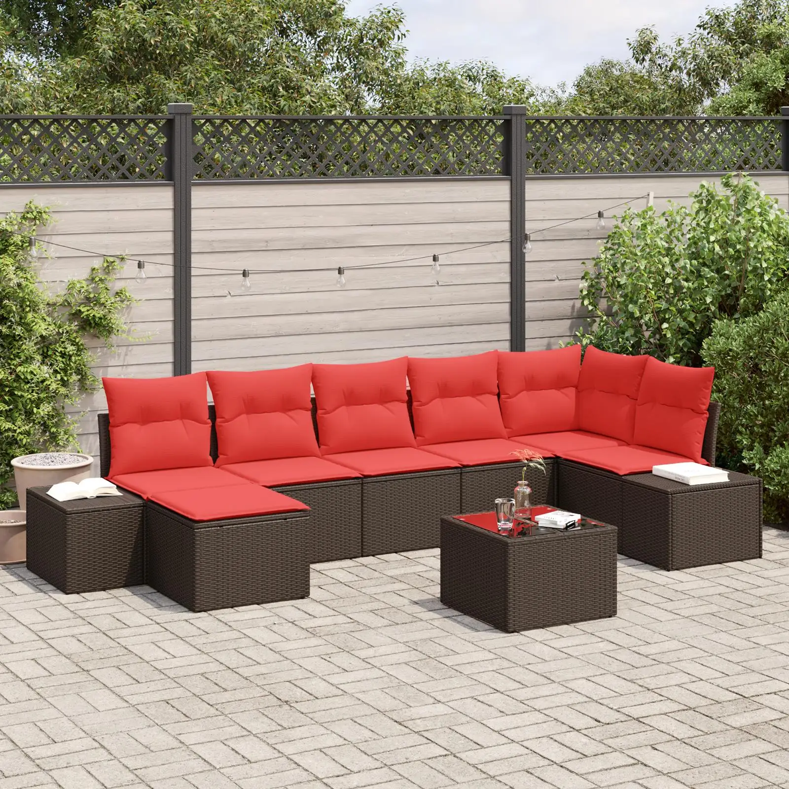 

8 Piece Outdoor Patio Sofa Set with Cushions Brown Poly Rattan Furniture Garden Seating