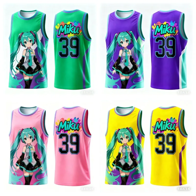 Camiseta Deportiva sin Mangas de Hatsune Miku 39, Estilo Anime, para Baloncesto, Ropa Casual Urbana, para Hombres y Mujeres, Mercancía para Fans del Anime