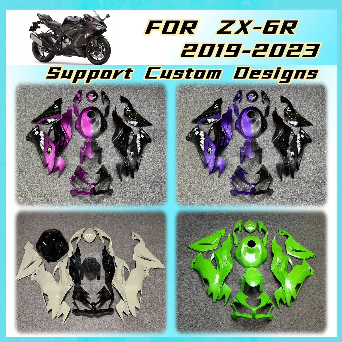 2019-2023 ZX6R Aftermarket Replacement Fairings for Kawasaki ZX 6R 19-23 Pre-Drilled Holes Fairing Set Plastic Kit