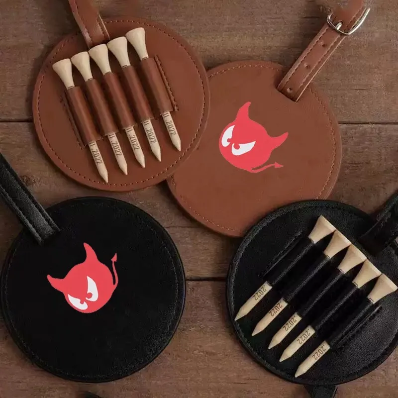 WAAC Little Devil Round Style Tempat Penyimpanan Peg Golf Kayu Model Pinggang untuk Golf, Warna Hitam dan Cokelat, Dua Warna
