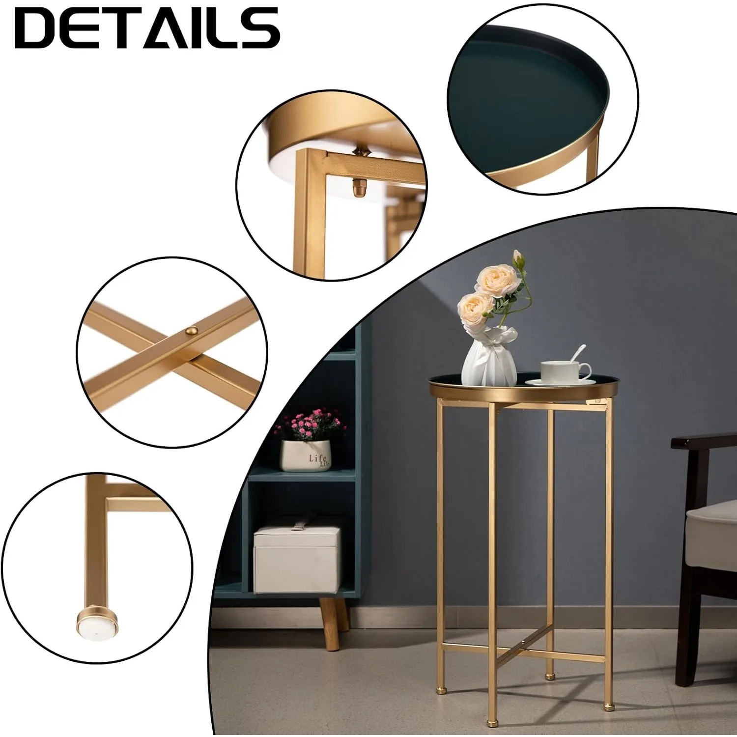 End Table, Accent Indoor&Outdoor Coffee Side Table, Snack Sofa Table for Living Room, Anti-Rust Decorative Plant Stand