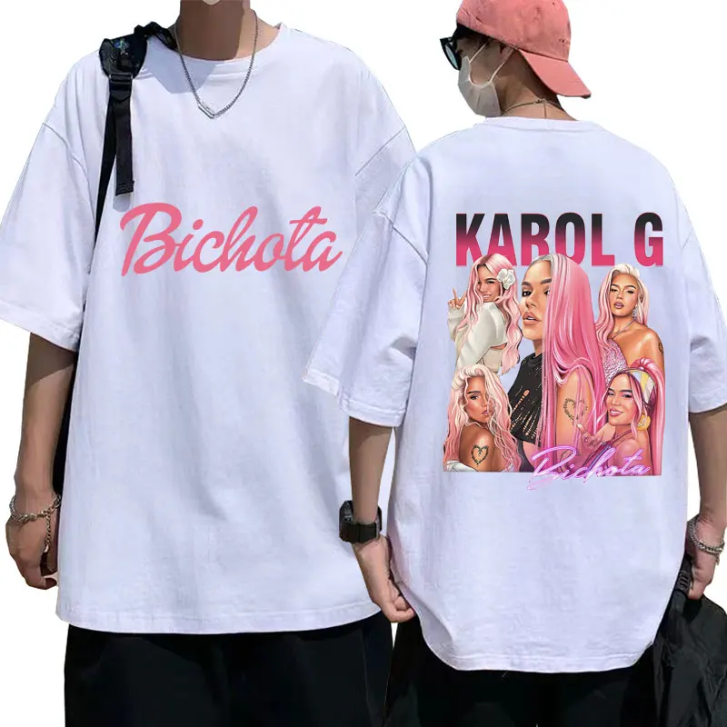 Gorąca piosenkarka Karol G Print moda T Shirt Mañana Sera Bonito mężczyźni kobiety oversize bawełniane koszulki Hip Hop odzież typu Streetwear z