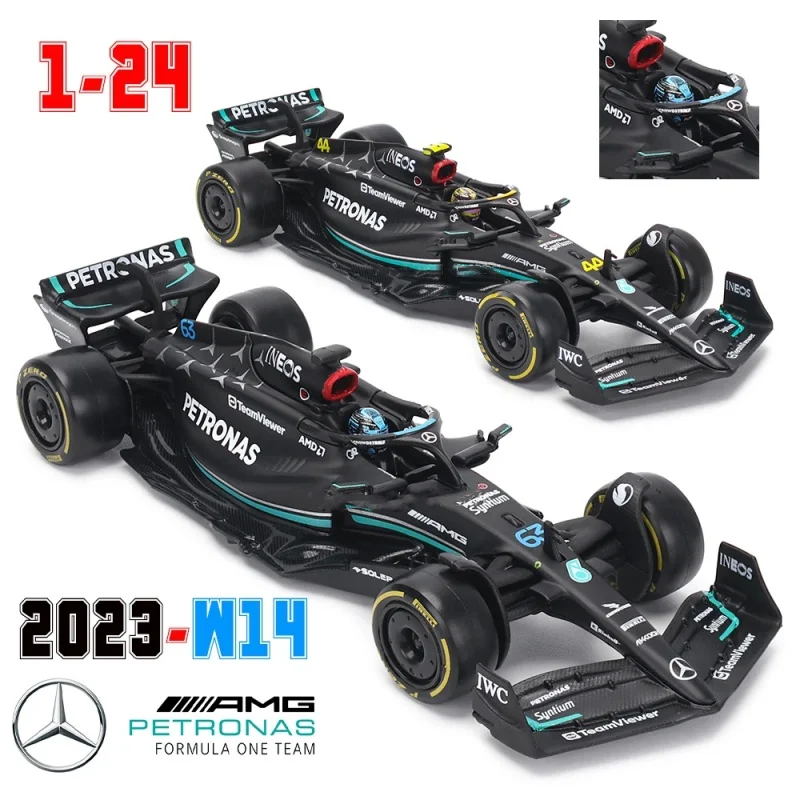 Bburago 1:24 Mercedes-AMG F1 Team W14 2023 Large Size Edition #44 Hamilton #63 George Alloy Car Model Formula Racing Diecast Toy