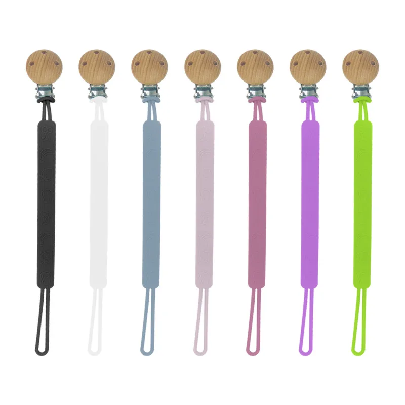 

Soft Silicone Pacifier Chain for Babys Girls Boys Wooden Soother Pacifier Chain Holder Babies Newborn Teething Toys Shower Gifts