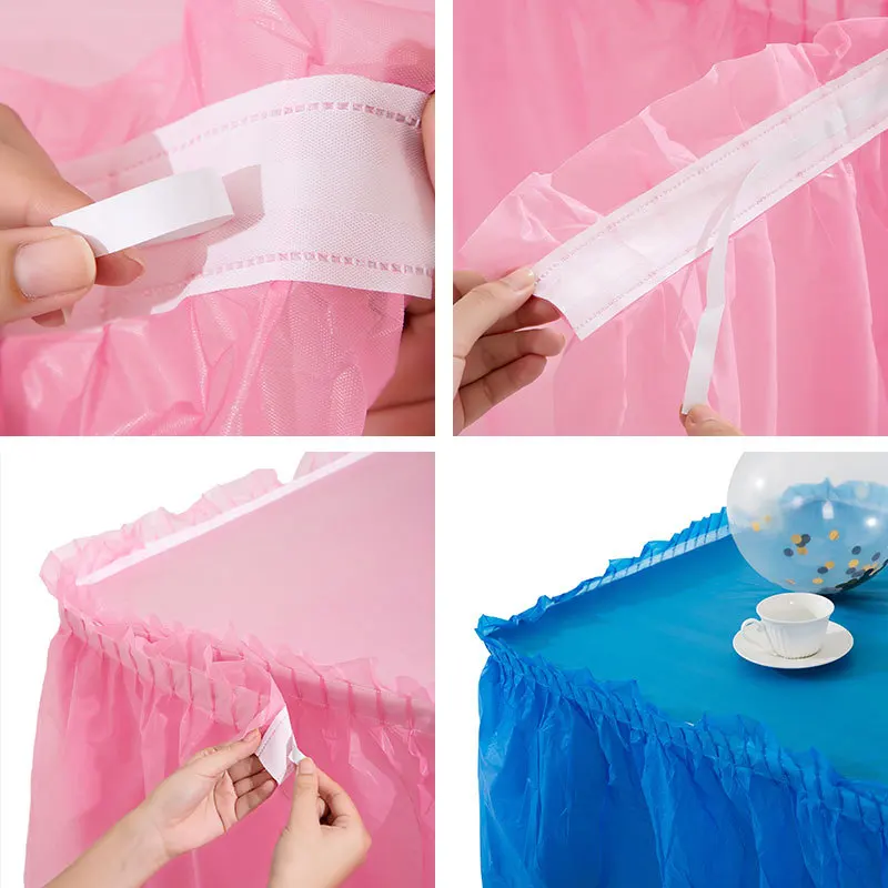 Self-adhesive Reusable Plastic Tablecloth and Table Skirt Set For Birthday Wedding Party Waterproof and Oil Proof Easy Clean