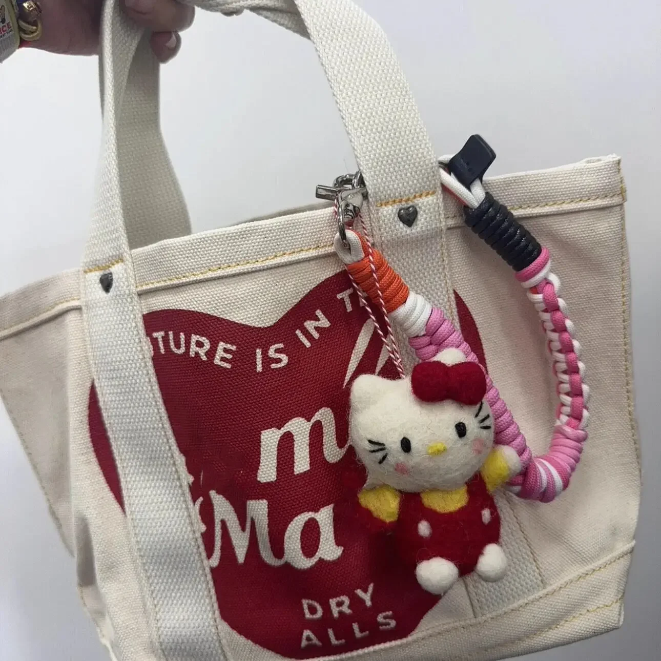 HUMAN MADE Heart Print Canvas Tote Bag Japanese Streetwear Literary Large Capacity Bag For Men Women