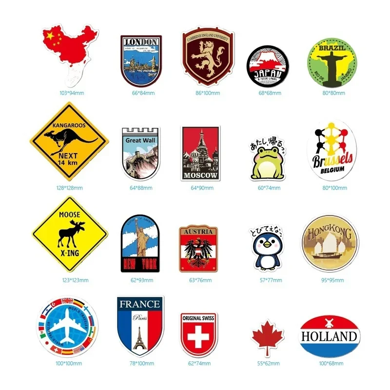 1Set =39pcs Outdoor Travel Landmark Building Doodle Waterproof Sticker Travel Trolley Suitcase Sticker