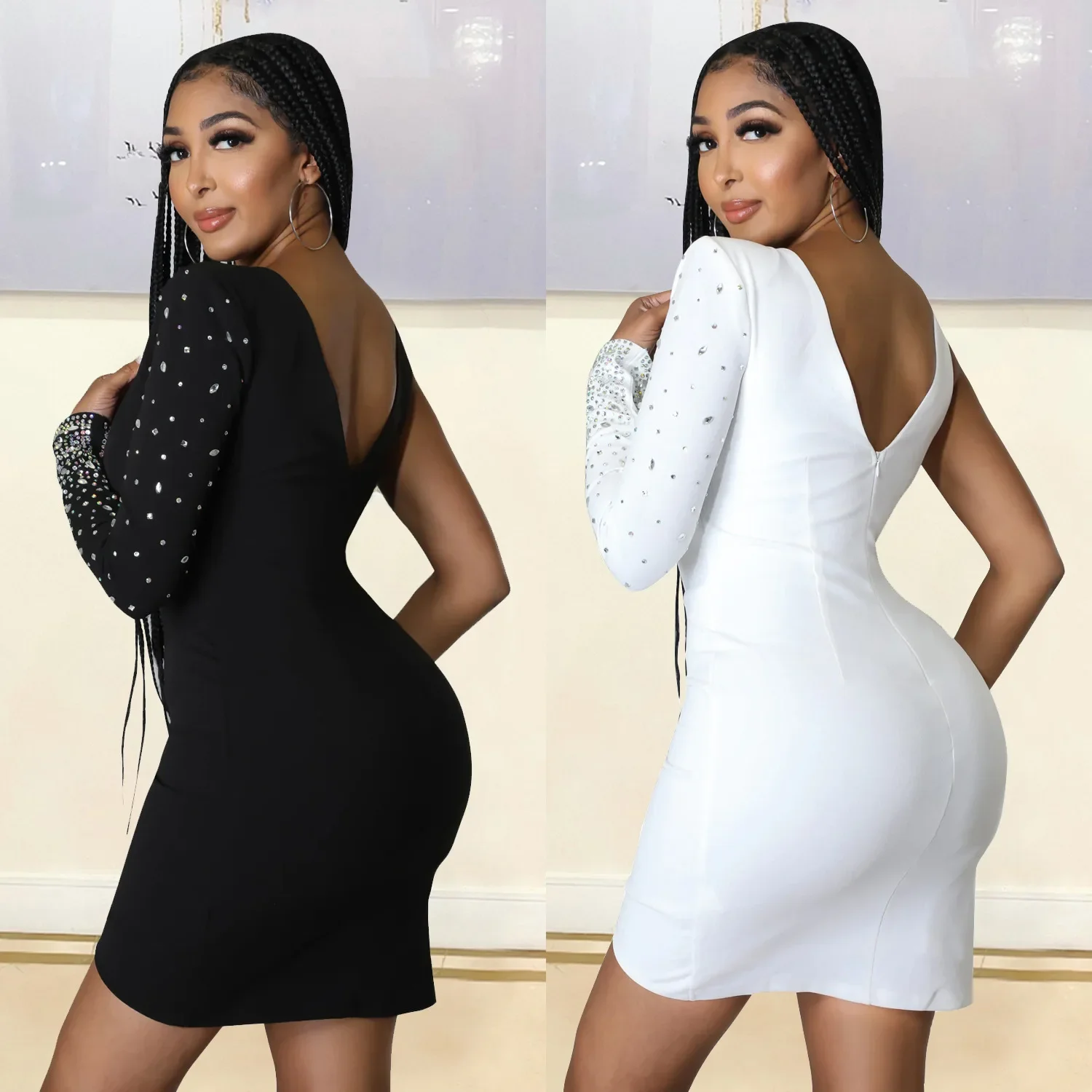 2022 Summer Fashion Sexy Slim Fit Women Clothing Urban Style Short Skirt Zipper Trendy Single Shoulder Dress