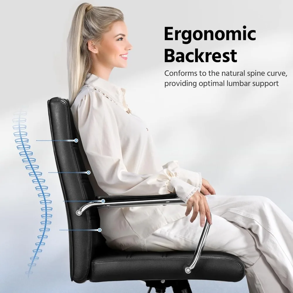 Managerial Executive Chair, Mid-Back PU Leather Office Task Chair – Ergonomic Computer Desk Chair with Lumbar Support & Swivel