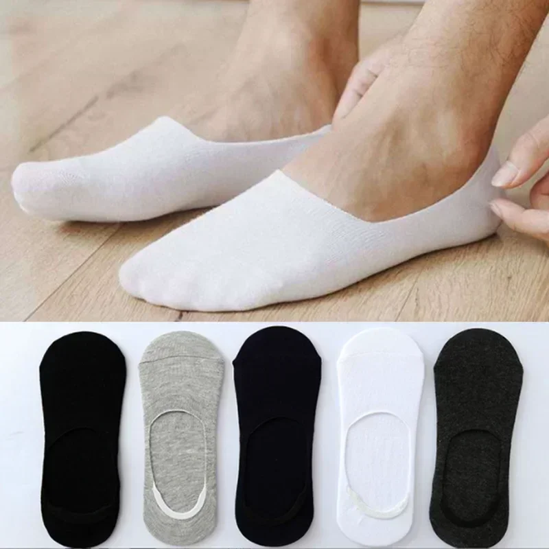 5/10pairs Invisible Socks for Men Ankle Short No Show Low Cotton Black White Non-slip Silicone Summer Thin Sock Breathable