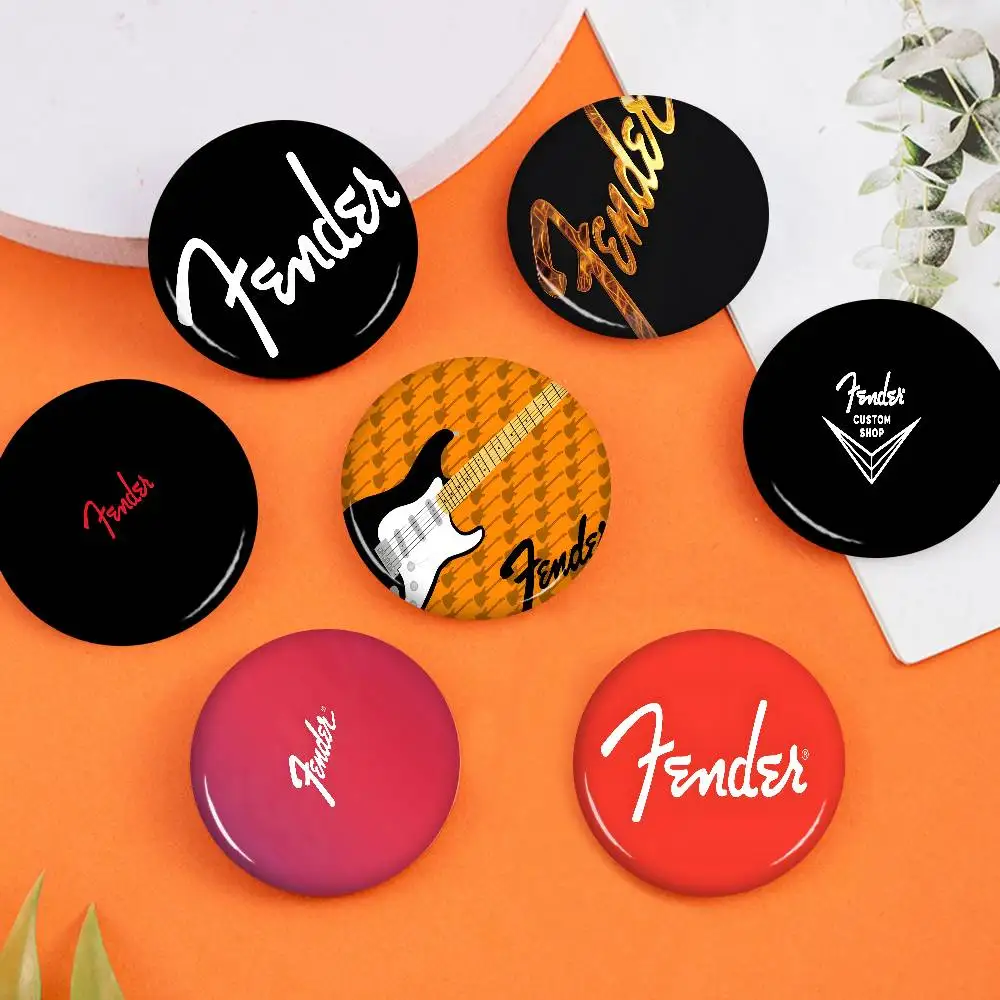 F-Fender Guitar Cartoon Brooches Anime Badge Round Handmade Brooch Lapel Pins Jewelry for Backpack Clothes Gifts