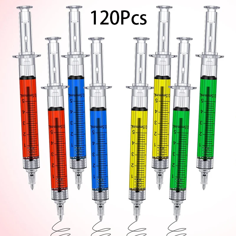 120Pcs Syringe Pens Retractable Fun Multi Color Novelty Pen for Nurses Nursing Student School Supplies