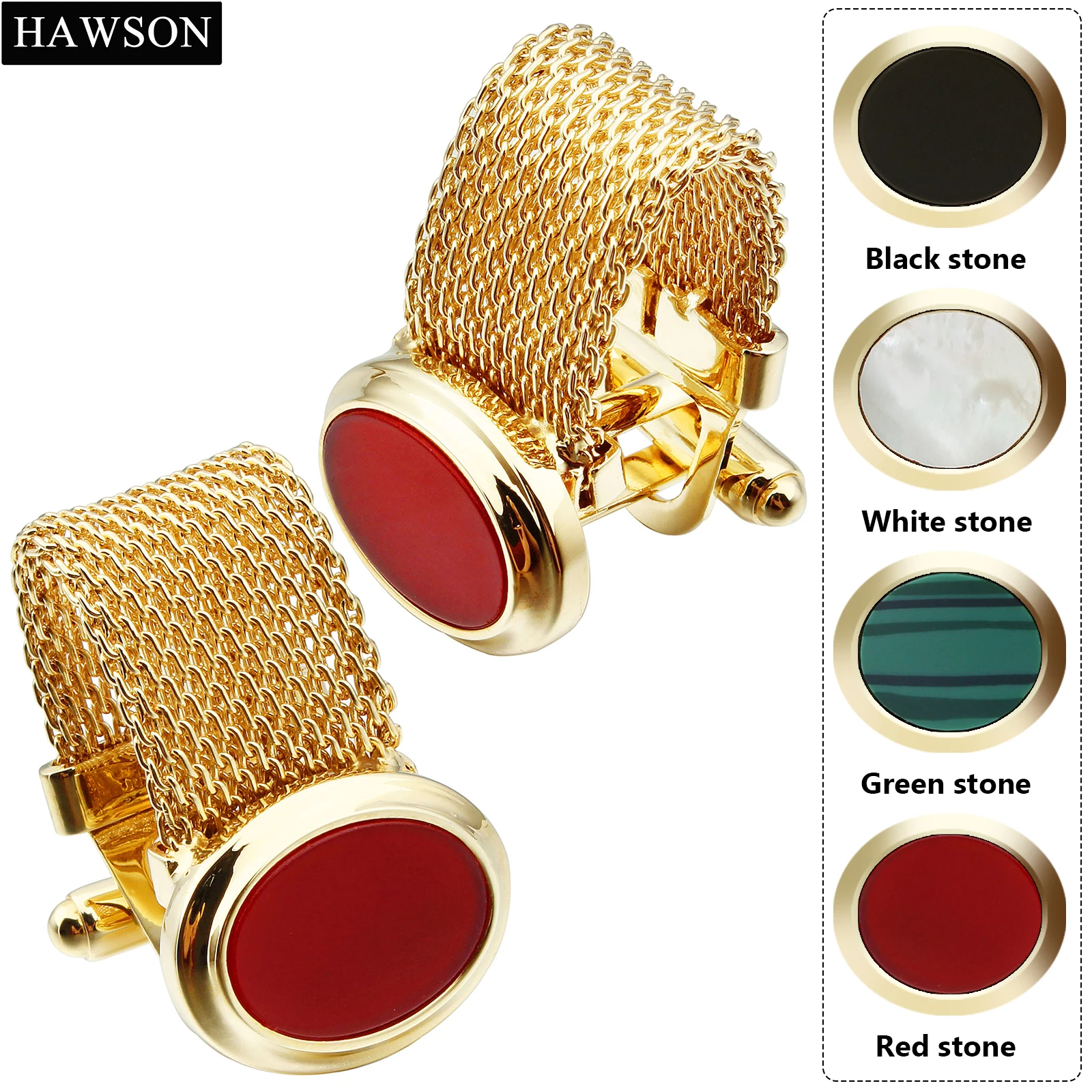 

HAWSON men's natural stone cufflinks With chain for French cuff shirts formal shirts for anniversaries Accessories Party Gifts