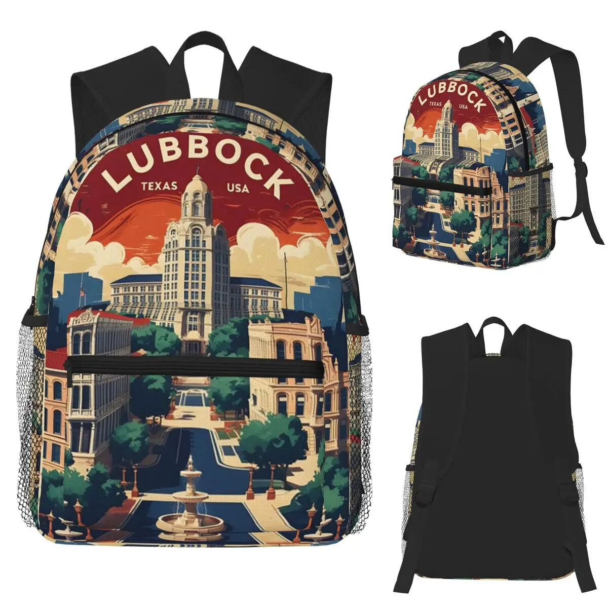

Lubbock Texas USA Vintage Travel Tourism Student Backpack School Bag Hiking Travel Daypack for Boys Girls Bookbag Shoulder Bags